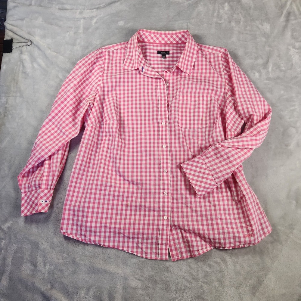 Talbots Gingham Button Down Shirt 14WP Pinkโ White Cottagecore Classic Preppy